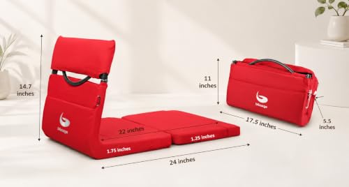 Image of Meditation Chair | Foldable Floor Seat with Cushion and Back Support | for Yoga, Pranayama, Prayer & Cross-Legged Sitting | Portable Metal Frame with Carry Bag | 2 Year Warranty (Red)