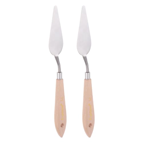 sourcing map 2pcs No.15 Painting Palette Knives Stainless Steel Pointy Spatula Pallet Knife with Beech Wood Handle for Oil Acrylic Paint Canvas Mixing Spreading