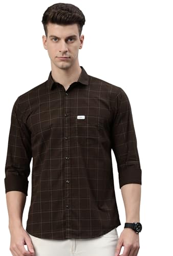 Image of Majestic Man Men Comfort Slim Fit Opaque Checked Pure Cotton Casual Shirt