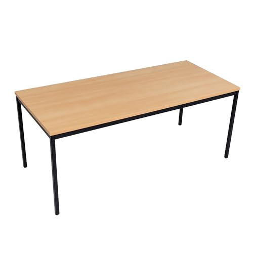 Furni24 Schreibtisch-Stahl 200x100x75cm, Buche, TÜV/GS-Einfache Montage, Arbeitstisch, Bürotisch, Küchentisch, Esstisch, Druckertisch Büro-Möbel Arbeitszimmer Computertisch Gaming-Tisch Mehrzwecktisch