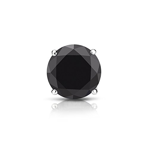 Diamond Wish 18k White Gold Round SINGLE Black Diamond Stud Earring (0.15cttw) 4-Prong Basket set with Screw-back