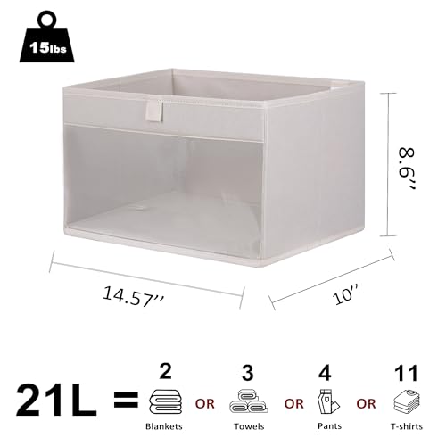 WUIKE Closet Storage Bins, Fabric Organizer Baskets with Clear Window and Handles, Foldable Storage for Shelves, Beige, Large, 3-Pack - Image 4