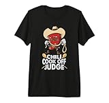 This Chili Cook Off Judge Cooking Competition Team Award Gift design shows red chili beans, flames, spoon, peppers, sombrero and a pot of tasty award winning best hot mexican chili con carne ready to win the trophy or medal in a bbq or cooking contes...