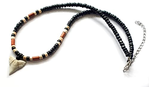 Genuine Mako Shark Tooth Beads Surfer Necklace For Men Women Boy Girl A Handmade Boho Bohemian Jewelry Ga390, Black & White #TOP6