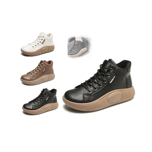 Women's High Top Thick Sole Boots,2025 NEW Cozy Thermal Fur Lining Non-Slip Fashion Boot Casual Lace Up Sneakers