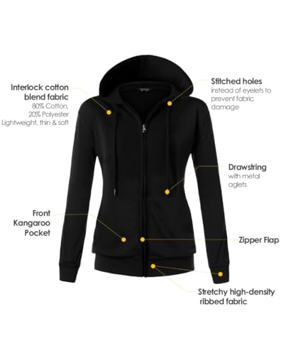 Image of GIVON Womens Casual Zip Up Hoodie Cotton Blend Soft Fabric Basic Layering Hooded Jacket with Kangaroo Pocket