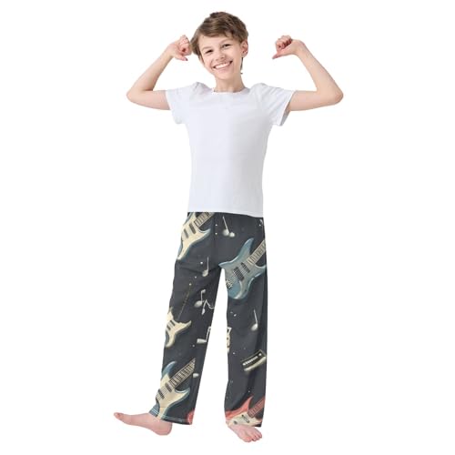 Rock Guitar Music Boys Long Pants Soft Trousers Elastic Waist Kids Lounge Bottoms with Pockets S-XL3