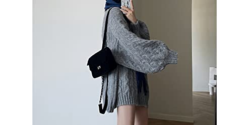 XTYPE Pullover Sweaters for Women Cute V Neck Solid Loose Fit Chunky Knit Oversized Sweater Fall Winter2