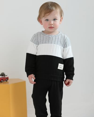 Toddler Baby Boy Clothes 6 9 12 18 24 Months Infant Boy Outfits Color Block Fall Winter Pants Set 2T 3T 4T2