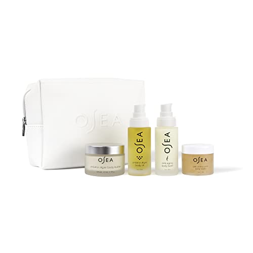 OSEA Bestsellers Bodycare Set – Pamper with a 4-piece Body Care Kit – Vegan Leather Pouch with Body Oil, Body Scrub, Body Balm, Body Butter – Clean Beauty – Ideal for Beauty Gifts – Travel Set Ready