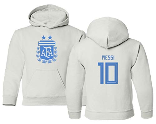 LES TRICOT National Soccer 2021 Argentina #10 Lionel MESSI South American Cup Boys Girls Youth Hooded Sweatshirt (White, Youth - Small)