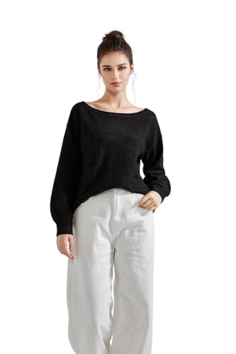 SUUKSESS Women Off The Shoulder Fall Sweaters Long Sleeve Boat Neck Oversized Pullover Sweater Tops
