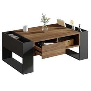 ROYGBIV Couchtisch, Wohnzimmertisch, Coffee Table mit schublade und offener Stauraum, Sofatisch Holz&Schwarz, Couchtisch Holz 106 x 60 x 40 Zentimeter (Länge x Tiefe x Höhe).