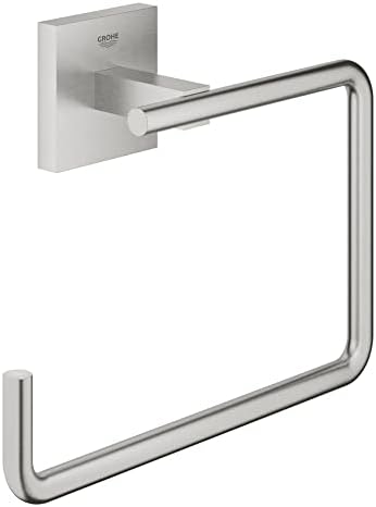 GROHE Start Cube QuickFix – Toallero individual de argolla, gris mate, para pegar (pegamento QuickGlue A1) o atornillar, ref. 40975DC0