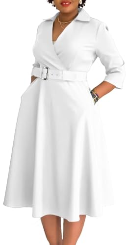 Women's Blazer Dress 3/4 Sleeve Suit Collar Dress Waist Pleated Elegance Belted Formal Work Office Business Dress - Main Image