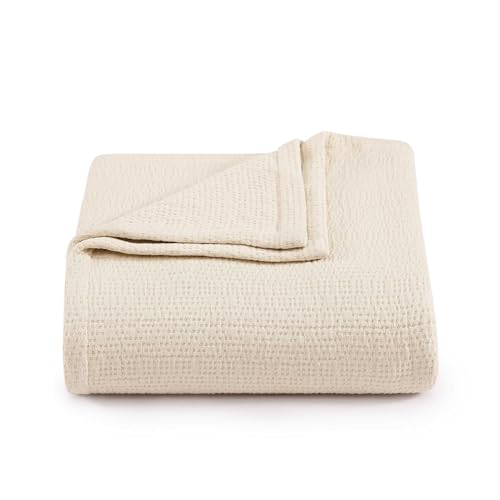 Image of Tommy Hilfiger - Twin Cotton Blanket, Woven Running Stitched Bedding, Medium Weight Soft Blanket, Anti-Pilling & Fade Resistant, Ideal for Layering, Oeko-TEX Certified (Beige)
