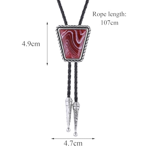 Image of Bolo Tie for Men Women Cowboy Turquoise Celtic Natural Tiger Eye Stone Longhorn Bull Western Leather Bolo Necktie
