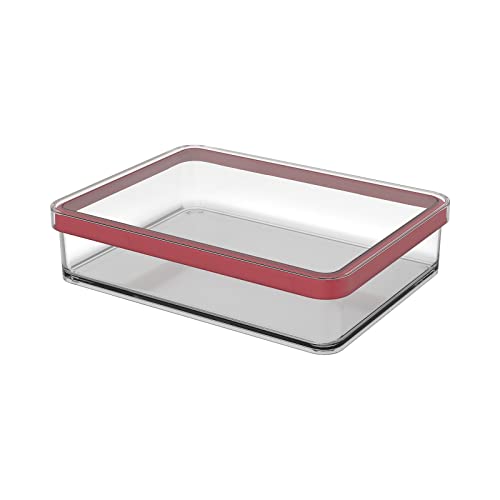 Rotho Loft lata de almacenamiento rectangular de 1l con tapa y sello, Plástico (SAN) libre de BPA, transparente/rojo, 1l (20.0 x 15.0 x 4.8 cm)