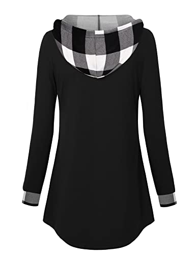 Image of Lotusmile Women's Long Sleeve Hooded Tunic Tops Button Swing Pullover Hoodie Sweatshirts