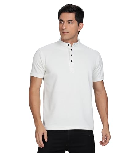 Image of Men's and Boy's Polyster T-Shirt with Mandarin Collared Neck Half Sleeves Closuer Button and Regular Fit | Polo t Shirt for Man || Color Tshirt for Men & Boy