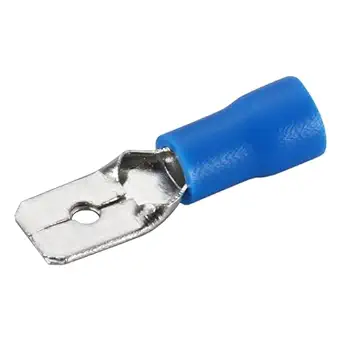 Baomain Male Quick disconnects Vinyl Insulated Spade Wire Connector Electrical Crimp Terminal 16-14AWG 6.3mm Blue 100 Pack