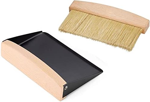 OAKART Mini Metal Dustpan and Brush Set for Sweeping Crumbs Fireplace, Natural Table Sweeper Combo (Black)