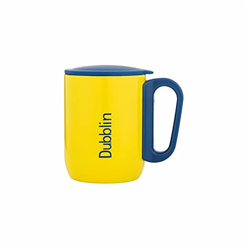 Image of DUBBLIN Polo Stainless Steel Unbreakable Tea Coffee Mug Double Wall with Handle and Lid, Wide Mouth Mug Keeps Beverages Hot & Cold 220 ML Yellow