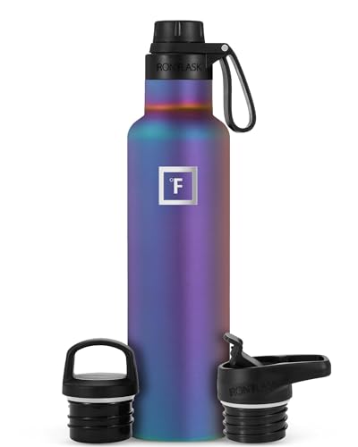 IRON °FLASK Camping & Hiking Hydration Canteens - 3 Lids (Narrow Spout Lid) Leak Proof Vacuum...