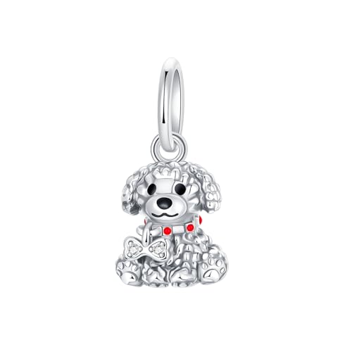 BIZK Hund Charms Anhänger Silber 925 für Armbänder, Kompatibel mit Europäischen Armbändern und Halskette für Frauen