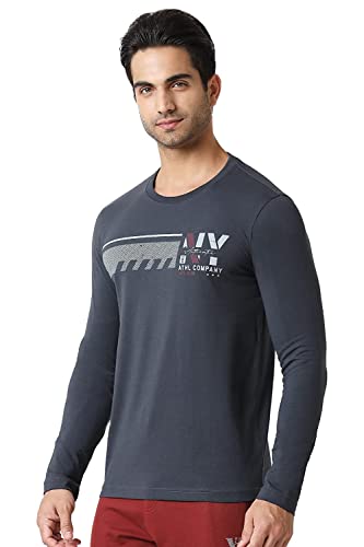 Image of Van Heusen Men Athleisure Regular Fit T-Shirt - Cotton Rich - Crew Neck, Long Sleeve, Printed