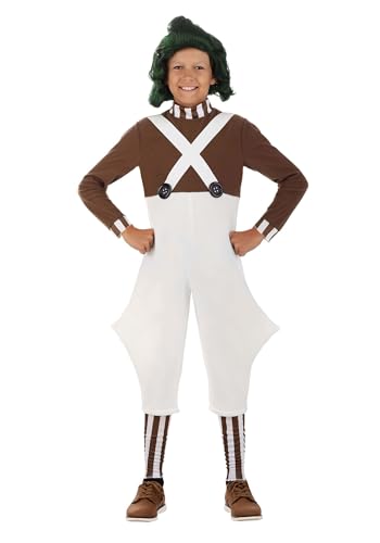 Fun Costumes Willy Wonka Oompa Loompa Outfit for Kids, Chocolate Factory Worker Uniform Overalls Halloween Outfit Large