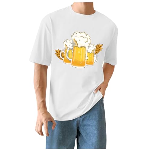 Oktoberfest Outfit Herren 3d Druck Trachtenshirt Oversized T-Shirt Unisex Tee Sommer Shirt Beiläufige Grafik Kurzen Ärmel Tops Kurzarm Lustig Tshirts feste Kleidung, O blanco., XL