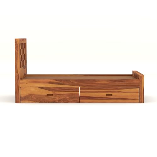 Image of Solid Sheesham Wood Single Size Bed with 2 Drawer Storage Wooden Single Cot Bed for Home Living Room Bedroom Guest Room Hotel (Honey, Size 6 * 3)
