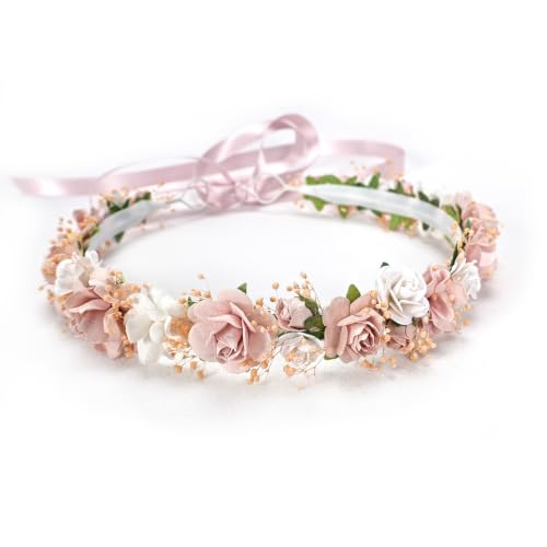 PoshMyra Flower Crown with Baby's Breath for Girls Wedding Communion