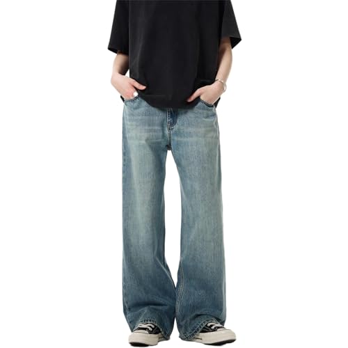 Men's Jeans Vintage Washed Denim Jeans Loose Fit Trouser for Men