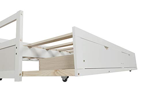 Windaze Extendable Daybed with Trundle and 2 Storage Drawers Full Twin to King Size, Solid Wood Multi-Function Bed with Slats Support, White