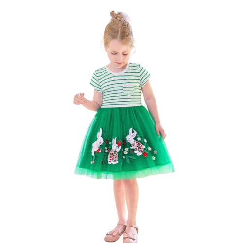 HILEELANG Toddler Little Girls Easter Bunny Tulle Dress Strawberry Rabbit Spring Party Dress for Girls 5T