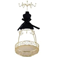 Vintage Birdcage Jewelry Organizer Stand Handmade Mannequin Necklace Holder Bracelets Earrings Ring Display Gold Plated Metal Rotating Hooks & Storage Tray Elegant Vanity Decor Gift for Women