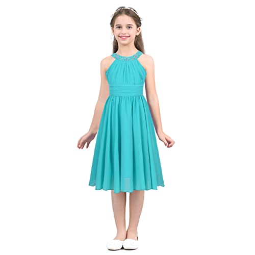 Girls Flower Dress Halter Neck Sleeveless Party Dress Junior Bridesmaids Reception Dress Wedding Pageant Dresses