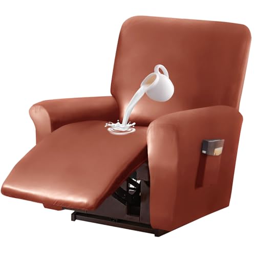 ZRCYXDW 防水 リクライニングソファーカバー, PU 皮革 リクライニングチェアカバー 4ピース 滑り止め 着脱式 リクライニングカバー ソファーカバー-オレンジ-1 人掛け