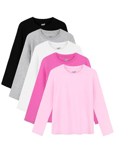 Semois 5 Pack Girls Long Sleeve Shirts Soft Cotton Crewneck Girls' Basic Long-Sleeve T-Shirts Toddlers' Tagless Tees - Main Image