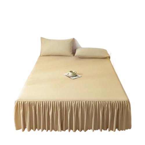 Falda de Cama de Color Liso, Cuatro Esquinas con Banda elástica, tamaño Queen/King Cepillado (sin Funda de Almohada)(Khaki,180x200x45cm 1pc)