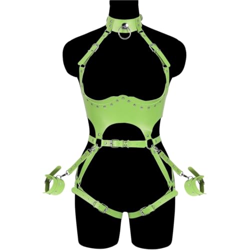 Image of Women Punk PU Leather Body Waist Belt Bodysuit Bondage Body Harness Belt Lingerie Leg Garter BDSM