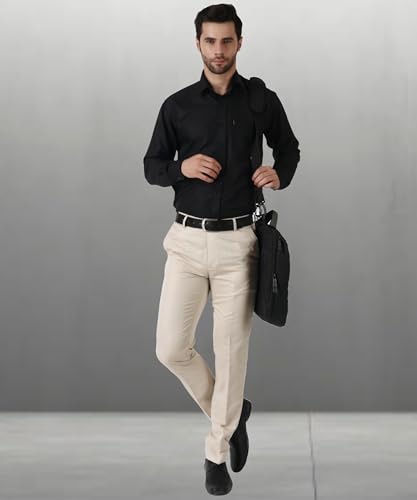 Image of MALENO Men's Slub Effect Solid Trouser | Classic Slim Fit Formal Trousers for Men | Slim Fit Trousers for Men