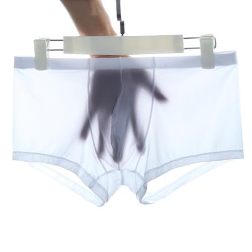 Faringoto Culotte sans couture pour homme en soie glacée Boxer ultra fin respirant Sexy U Poche convexe Sous-vêtements, blanc, Large