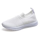 MEIPIQI Zapatos de senderismo, zapatero, moda de mujer, monocolor, corte profundo, transpirable, volador, zapatillas tejidas sneak, Blanco, 41 EU