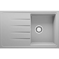 Fregadero Color Fregadero Cocina 78 x 50 cm, Fregadero Granito Un Seno + Sifón Clásico, Fregadero Empotrado con Escurridor Milán de Primagran, Gris