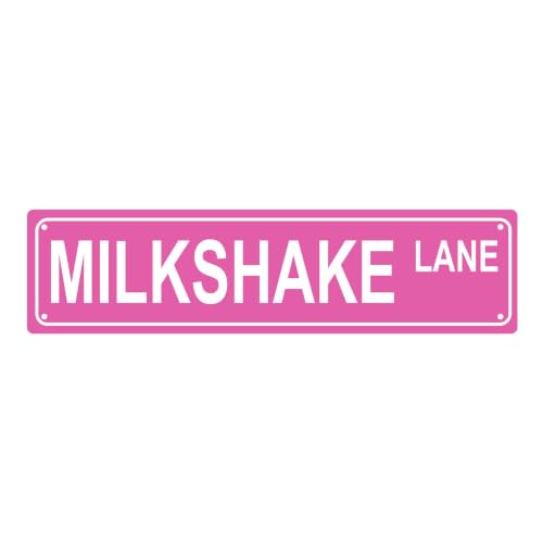 MILKSHAKE LANE EATING Metal Tin Street Sign Bar Cafe Garage Cave Home Room Wall Bathroom Farmhouse Garden Porch Patio Decor, 16 x 4 Inch