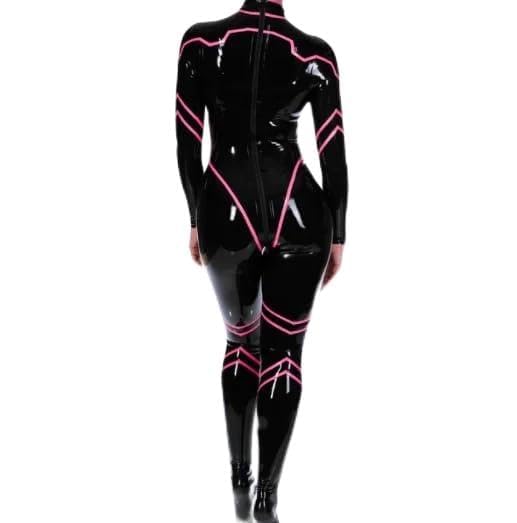 GAYLOP 100% Latex Gummi Schwarz Catsuit Racing Suit Kostüm Anzug Zipper 0.4mm XS-XXL, SCHWARZ, L