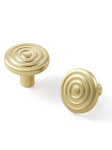 JIASENBAO 5 Pack Gold Cabinet Knobs Round Brushed Brass Drawer Pulls Circle Bathroom Dresser Handles Hardware Zinc Alloy